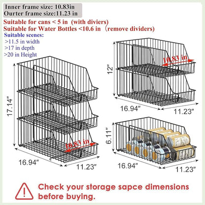 3 Pack Can Storage Organizer For Pantry,Stackble Widen Can Holder Rack With 3 Adjustable Dividers, Can Dispensers For Soup Soda Canned Food Water Bottle, Pop Drink Organizers for Cabinet Shelf