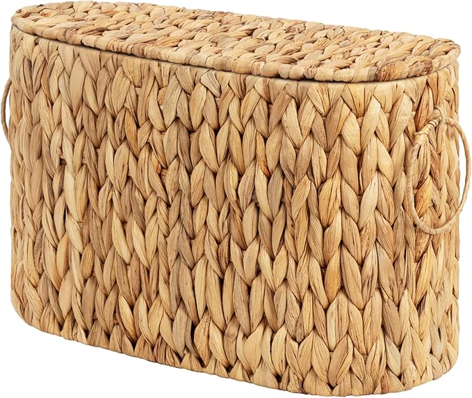 GRANNY SAYS Slim Toilet Paper Holder Baskets for 6 Mega Rolls, Bathroom Toilet Paper Storage Baskets with Lid, Wicker Natural Water Hyacinth Storage Basket with Handles for Bathroom Organizer