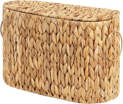 GRANNY SAYS Slim Toilet Paper Holder Baskets for 6 Mega Rolls, Bathroom Toilet Paper Storage Baskets with Lid, Wicker Natural Water Hyacinth Storage Basket with Handles for Bathroom Organizer