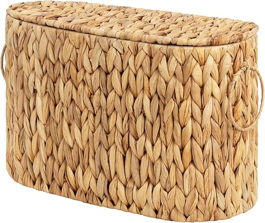 GRANNY SAYS Slim Toilet Paper Holder Baskets for 6 Mega Rolls, Bathroom Toilet Paper Storage Baskets with Lid, Wicker Natural Water Hyacinth Storage Basket with Handles for Bathroom Organizer