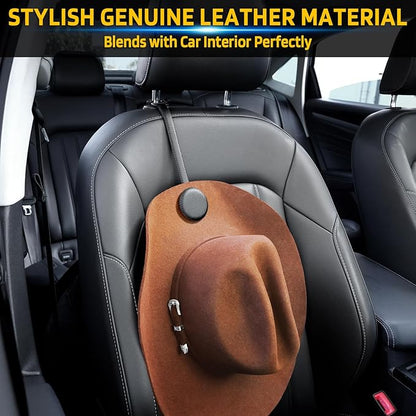 Cowboy Hat Holder for Truck, Magnetic Hat Clip Leather Hat Rack for Car, Headrest Hat Hanger Vehicle Hat Organizer Accessories - Keep Hat Shape, Black, 1 Pack