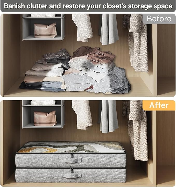 TidyCorner 2-Pack Under Bed Storage Containers, 4.5 Inches Tall Low Profile Underbed Clothes Storage Organizer Bin with Sturdy Sidewalls/Bottom, Underbed Storage Bins 2 Storage Thin Bins