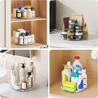 2 Pack 10 Inch Lazy Susan Turntable Organizer, Clear Rotating Spice Rack for Cabinet, Pantry, Kitchen Countertop and Fridge, Non-Slip Acrylic Spinning Tray for Bathroom Vanity