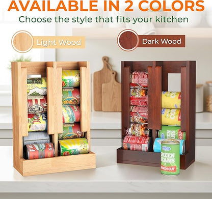 HOMESTEAD Wooden Can Organizer for Pantry, Solid Wood Canned Food Rack, Holds Standard 14.2 oz Cans, Space-Saving Kitchen Storage for Cabinets & Countertops (Brown)
