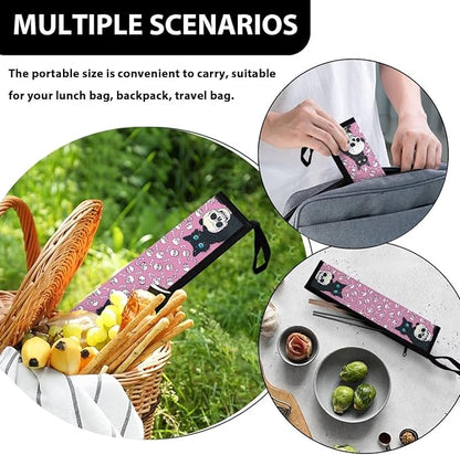 COEQINE Gothic Portable Utensils Case Pink Skull Themes Couple Skull Black Cats Utensil Holder Leaf Proof Fit 11.8 x 2.7 for Travel Picnic Outdoor Halloween Decor