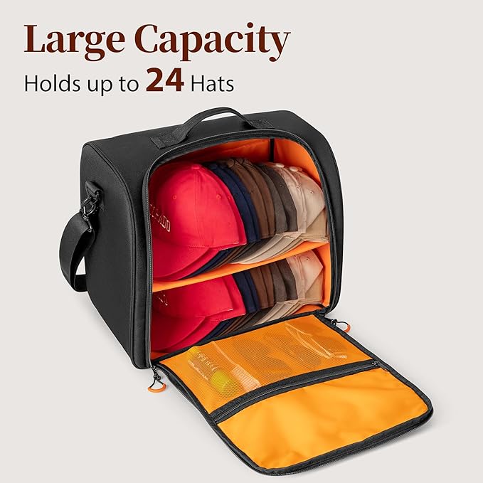 PGmoon Large Hat Bag for Baseball Caps, Cap Organizer carrier for 20-24 Caps, Portable Hat Storage Case Holder for Traveling, Home Storage (Patent Design)