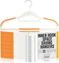 Lightweight White Plastic Hangers 20 Pack with Cascading Hook, Space Saving Thin, Closet Organizer, Orange Anti-Slip Pads, 360° Swivel, Tie Holder