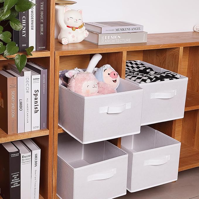 Clothings Collapsible Storage Bins, Foldable Organizers and Storage Baskets Cube Storage Bin for Bedroom Living Room (4 Pack) (White, 15.4x11.4x7.9inch)