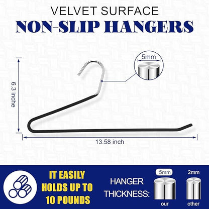 24 Pcs Threehoney Velvet Metal Pants Hanger Non-Slip Heavy Duty 13. 58 Inches-inch Long Open Ended Hangers Closet Space Saving Clothes Hanger Set for Pants Trouser, Blankets, and Jeans, Scarf, Black