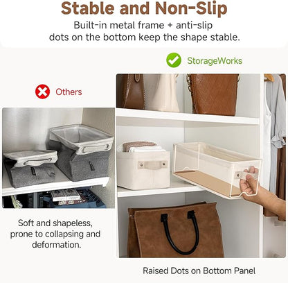 StorageWorks Narrow Storage Bins, Small Basket for Closet and Shelves, Fabric Closet Organizer Storage Bins with Handles, Toilet Paper Storage Baskets, Beige, Cool Cotton, 2-Pack