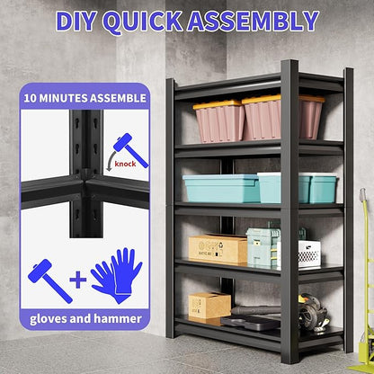 Hzdbhd 2 Sets Garage Shelving Unit 24" D x 48" W x 87" H Heavy Duty Storage Shelves Easy Assembly 5 Tier Adjustable Metal Shelving Utility Shelf Rack Storage Organizer for Garage, Basement, Warehouse