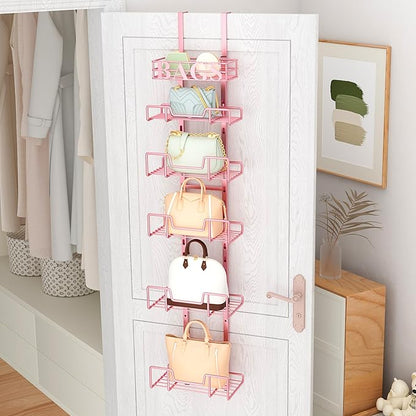 HapiRm Over Door Purse Organizer - Adjustable Purse Storage Rack with Bags Design Metal Basket, Wall Mounted Handbag Organizer, Hanging Handbag Holder, Can Use As 1/2 Part Detachable