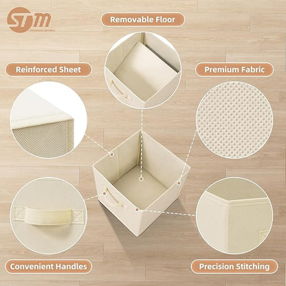 STORAGE MANIAC Storage Cubes, 11 Inch Collapsible Storage Bins with Handles, 8 Pack Fabric Foldable Bins for Organization, Durable Storage Bins for Closet, Shelves, Offices, Toys, 8-Pack Beige