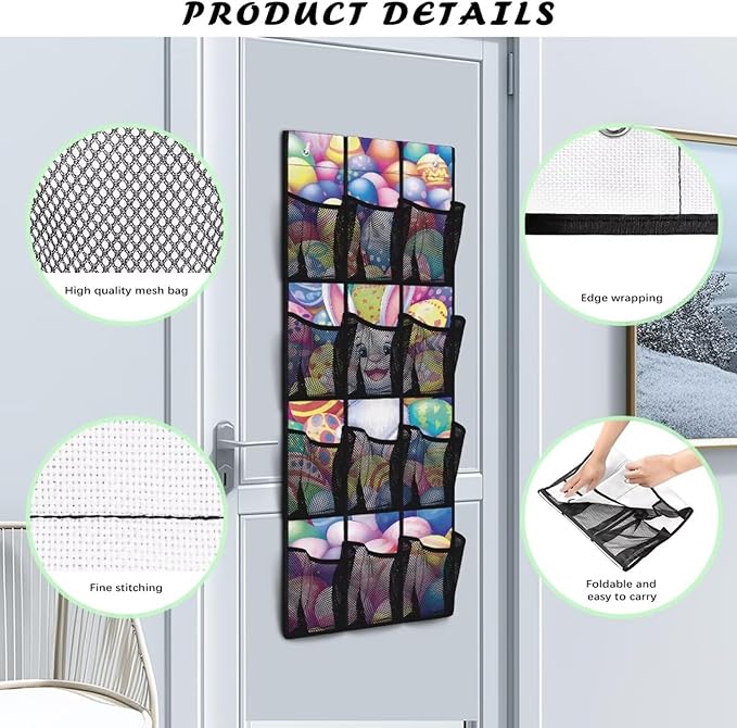 Cute Rabbit 12-Pocket Door Organizer, Breathable Ultra-Lightweight & Foldable Mesh Pockets Organizer for Shoes