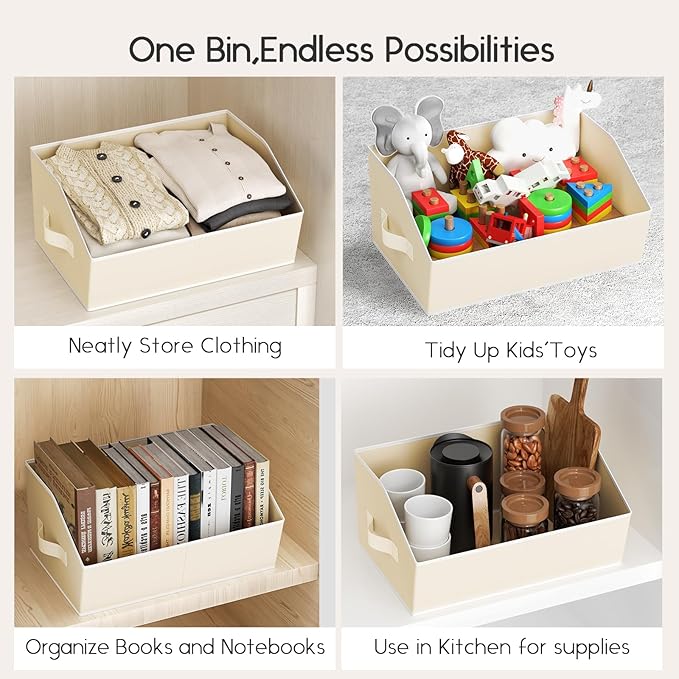 Homsorout Large Closet Organizers and Storage Bins - 10 Pack Trapezoid Storage Baskets for Shelves, Foldable Fabric Basket with Handles Ideal for Closet, Basket, Wardrobe and Shelf Storage, Beige