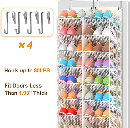 UVIAHOMI 20-30 Pairs Over the Door Shoe Organizer, Breathable Pocket Hanging Shoe Storage for Closet, 10-Tier Door Shoes Rack, Handing Shoes Holder Fit All the Family's Sneakers, Boots, Heels, Beige