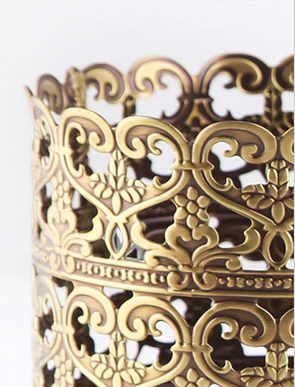 Heart Patterned Vintage Hairbrush Holder Antique Make up Brush Holder Makeup Vanity Organizer (Brass, Medium)