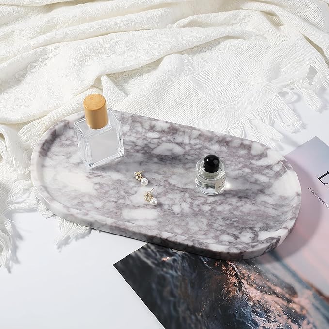 Koville Real Luxurious Marble Vanity Tray, 12"x6" Calacatta Viola Marble Catchall Tray for Bathroom, Natural Stone Perfume Trays Jewelry Dish for Dresser, Genuine Stone Storage Tray for Home Decor
