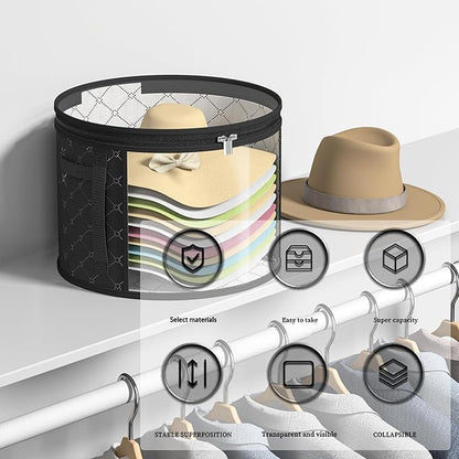 Veki 2pack Clear Hat Organizer for Closet, Hat Boxes for Women Storage With Dustproof Lids, Hat Box for Travel and Storage, Cowboy Hat, Stackable Round Brim Hats Organizer Bag Container (Black)