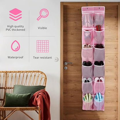GOMAJI Over the Door 12 Pocket Hanging Shoe Organizer, Pink