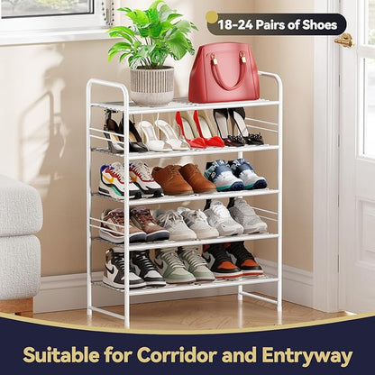 Simple Shoe Rack, 5 Tier Heavy Duty Metal Shoe Shelf 27 Inch Wide, White