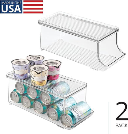 iDesign Soda Can Organizer with Lid for Pantry or Refrigerator - Set of 2 - Clear - Made in USA