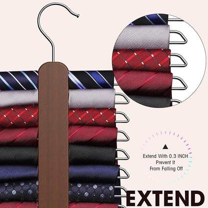 Tie Hanger 2 Pack, Rust Resistant Wooden Necktie Organizer with 360 Degree Rotation for Tie, Belt, Scarf Storage