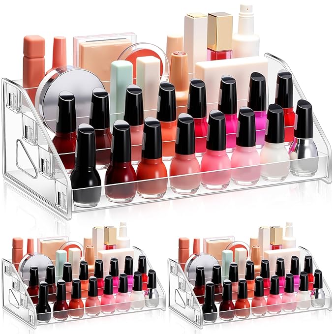 Jetec 2 Pcs Acrylic Card Display Stand Versatile Display for Trading Cards Greeting Card Sunglasses Organizer Nail Polish Holder Essential Oils Cosmetic Cases Eyewear Rack(4 Tiers Style)