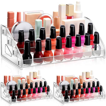 Jetec 2 Pcs Acrylic Card Display Stand Versatile Display for Trading Cards Greeting Card Sunglasses Organizer Nail Polish Holder Essential Oils Cosmetic Cases Eyewear Rack(4 Tiers Style)