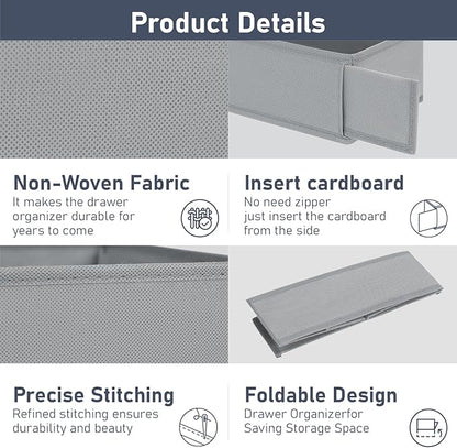 DIMJ Drawer Organizer Clothes - Underwear Organizer Small Sock Organizer Closet Organizers and Storage Box Dresser Drawer Dividers for Baby Clothes,Bra,Socks, Belt, Tie, Set of 9,Grey