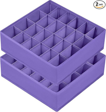 Joyoldelf Sock Drawer Organizer Divider 2 Packs Underwear Organizer, 24 Cell Closet Organizers and Storage Organizer Sock Holders Organizers for Storing Socks, Handkerchiefs, Ties, Belts (Purple)