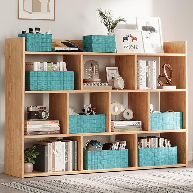 Woven Storage Baskets, Storage Bins, Cube Basket Container Baskets Storage Boxes Organizers for Clothes/Shelves/Closet, Set of 6 (Aqua)
