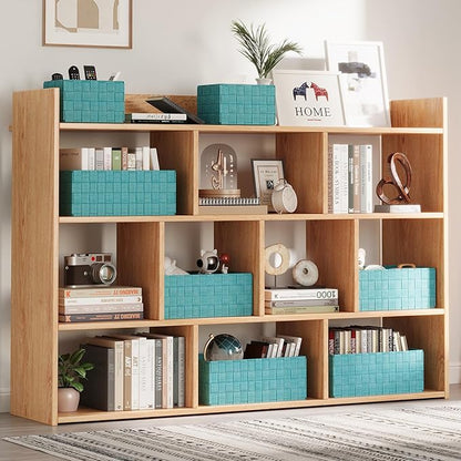 Woven Storage Baskets, Storage Bins, Cube Basket Container Baskets Storage Boxes Organizers for Clothes/Shelves/Closet, Set of 6 (Aqua)