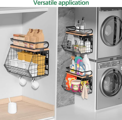 home Magnetic Shelf for Fridge with Wood Lid, Large Container Magnetic Spice Rack for Refrigerator,Fruit Potato and Onion Storage Bins, Pantry Organizers & Storage, Kitchen Counter, Cabinet