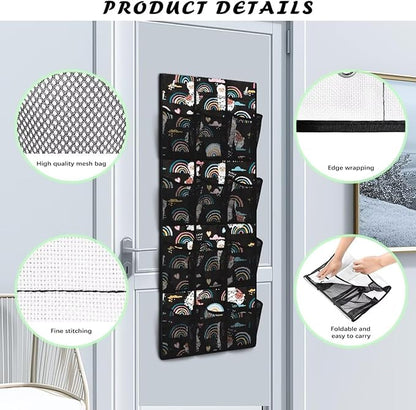 Black Behind Door Organizer 12 Pockets Door Hanging Shoe Organizer for Bedroom Space Saving Rainbow Multi-Funtion Storage Bag Large Capacity Alpaca Wall Hanging Storage