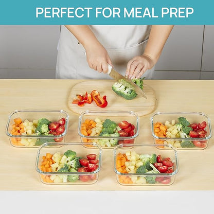 Vtopmart 5 Pack 35oz Glass Food Storage Containers with Lids, Meal Prep Containers, Airtight Reusable Lunch Container Set, Safe for Oven, Microwave, Freezer, and Dishwasher, Pink