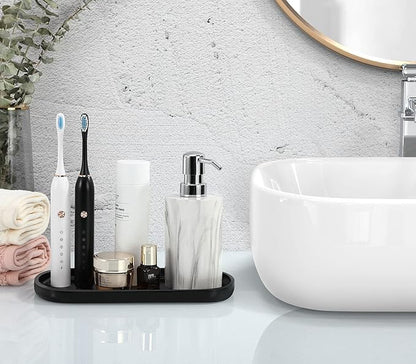 Luxspire Bathroom Vanity Tray, Oval Soap Dispenser Tray, 10" Kitchen Counter Trays, Handmade Resin Bathroom Tray for Counter, Toilet Tank Tray, Trinket Tray for Perfume Jewelry, Small, Matte Black
