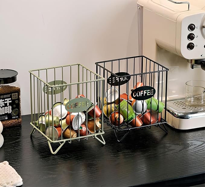 Coffee Pod Holders for Counter, K-Cup Holder, Metal Coffee Pod Basket, Espresso Pods Organizer, Coffee Station Accessories (Black)