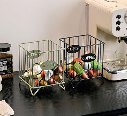 Coffee Pod Holders for Counter, K-Cup Holder, Metal Coffee Pod Basket, Espresso Pods Organizer, Coffee Station Accessories (Black)