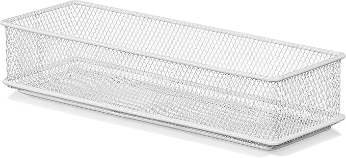 YBM HOME White Mesh Drawer Cabinet and or Shelf Organizer Bins, School Supply Holder Office Desktop Organizer Basket (1, 3x9x2 Inch)