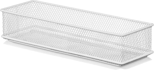 YBM HOME White Mesh Drawer Cabinet and or Shelf Organizer Bins, School Supply Holder Office Desktop Organizer Basket (1, 3x9x2 Inch)