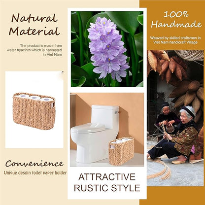 Wicker Toilet Paper Storage Holder with Built-in Handles, Toilet Paper Holder for up to 6 Mega Rolls, Water Hyacinth Toilet Paper Baskets Bathroom Accessories Organizer
