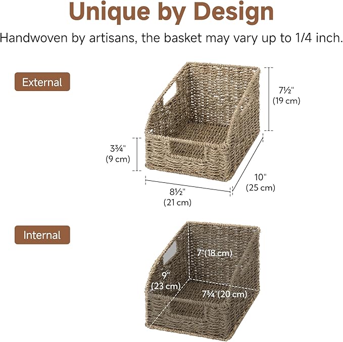 StorageWorks Wicker Baskets for Organizing, Pantry Organizers and Storage, Seagrass Storage Basket for Pantry Shelves, Natural, 2 Pack