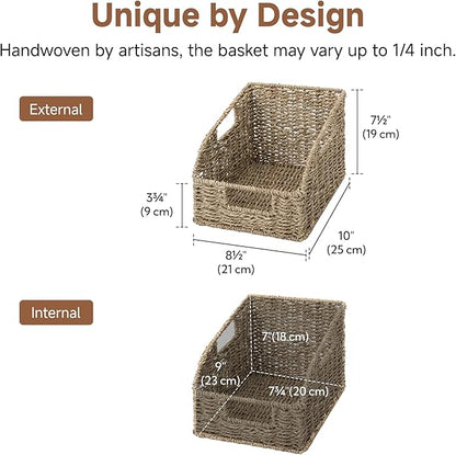 StorageWorks Wicker Baskets for Organizing, Pantry Organizers and Storage, Seagrass Storage Basket for Pantry Shelves, Natural, 2 Pack