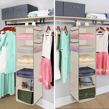 MAX Houser 6 Tier Shelf Hanging Closet Organizer, Closet Hanging Shelf with 2 Widen Straps for Storage, Foldable (Beige2) | Shelf