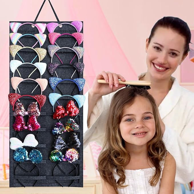SMUK Hanging Headband Holder Organizer for Girls, Wall-mount Headband Storage Display for Women, Head Band Hair Accessories Organizer On Wall, Door, Wardrobe