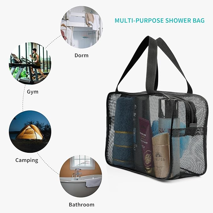REDSINDA Mesh Shower Caddy Bag for Bathroom Gym Camping Portable Travel Mesh Toiletry Bag for Women Men