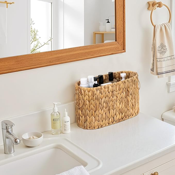 StorageWorks Toilet Paper Storage, Toilet Paper Storage Holder for 6 Regular Rolls, Wicker Basket for Bathroom, Natural Water Hyacinth
