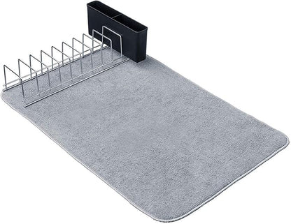 SANNO Plastic Black Utensil Silverware Storage Holder Caddy,Fit Kitchen Sink Drying Rack, Microfiber Dish Mat, Dish Drying Mat