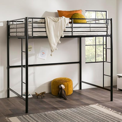 Walker Edison Orion Urban Industrial Metal Double Over Loft Bunk Bed, Full Double, Black
